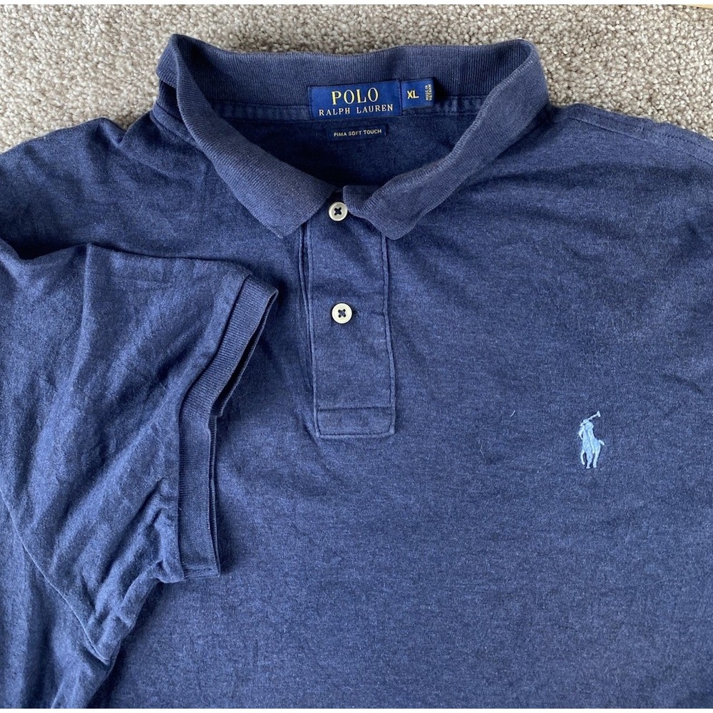 Polo Ralph Lauren Pima Soft Touch Dark Polo Shirt Mens XL Preppy Blue Pony Work